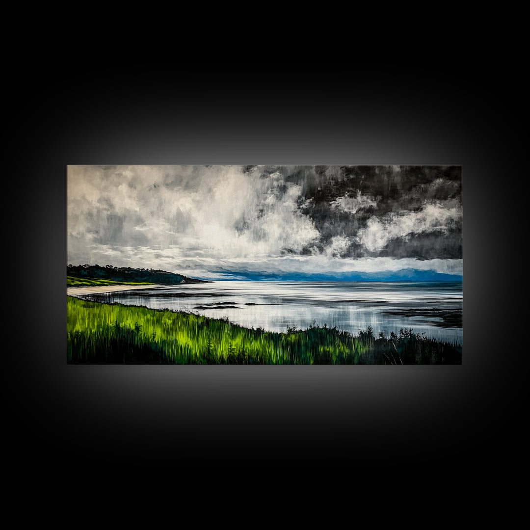 Stormy Ocean, Dramatic Sky, Coastal Print, Seascape Painting, Living Room Art, Moody Landscape, Large Framed Canvas Print, Nautical Art