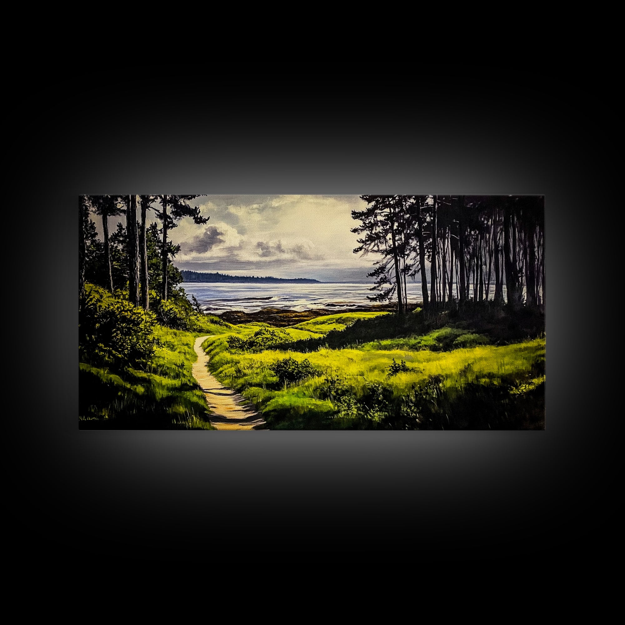 Coastal Path, Ocean View, Nature Landscape, Large Canvas Print, Beach House Painting, Framed Canvas Print, Tranquil Wall Decor