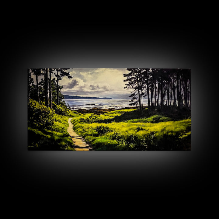 Coastal Path, Ocean View, Nature Landscape, Large Canvas Print, Beach House Painting, Framed Canvas Print, Tranquil Wall Decor