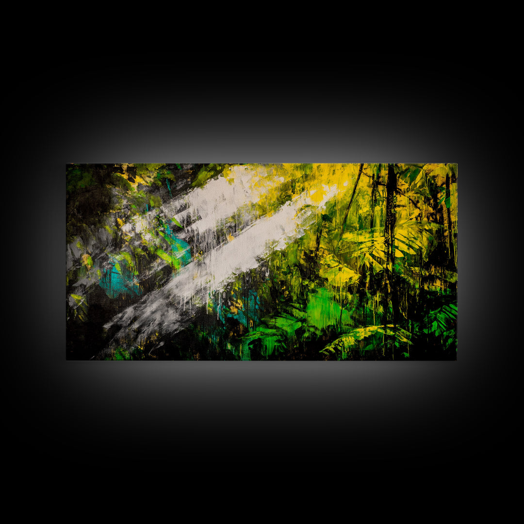 Abstract Jungle, Green Yellow, Tropical Rainforest, Canvas Print, Modern Nature Wall Art, Framed Painting, Boho Home Decor, Textured Art