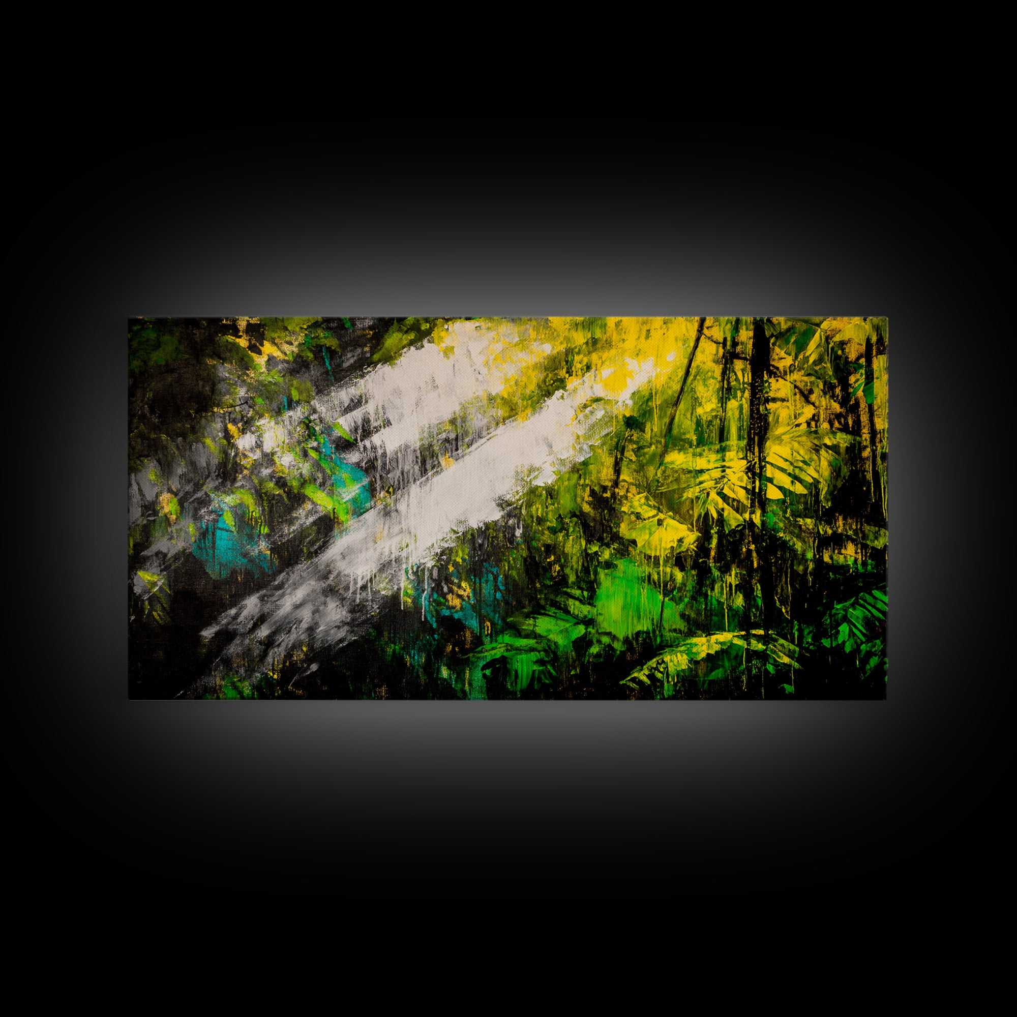 Abstract Jungle, Green Yellow, Tropical Rainforest, Canvas Print, Modern Nature Wall Art, Framed Painting, Boho Home Decor, Textured Art