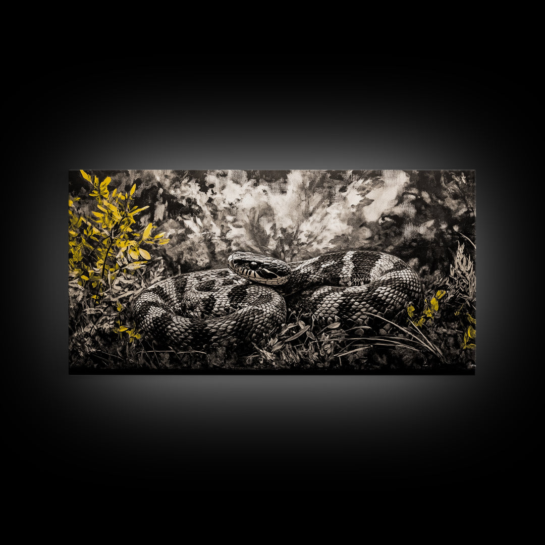 Coiled Snake, Wildlife Art, Nature Wall Art, Rustic Farmhouse Decor, Monochrome Art, Animal Painting, Bedroom Wall Art, Canvas Print