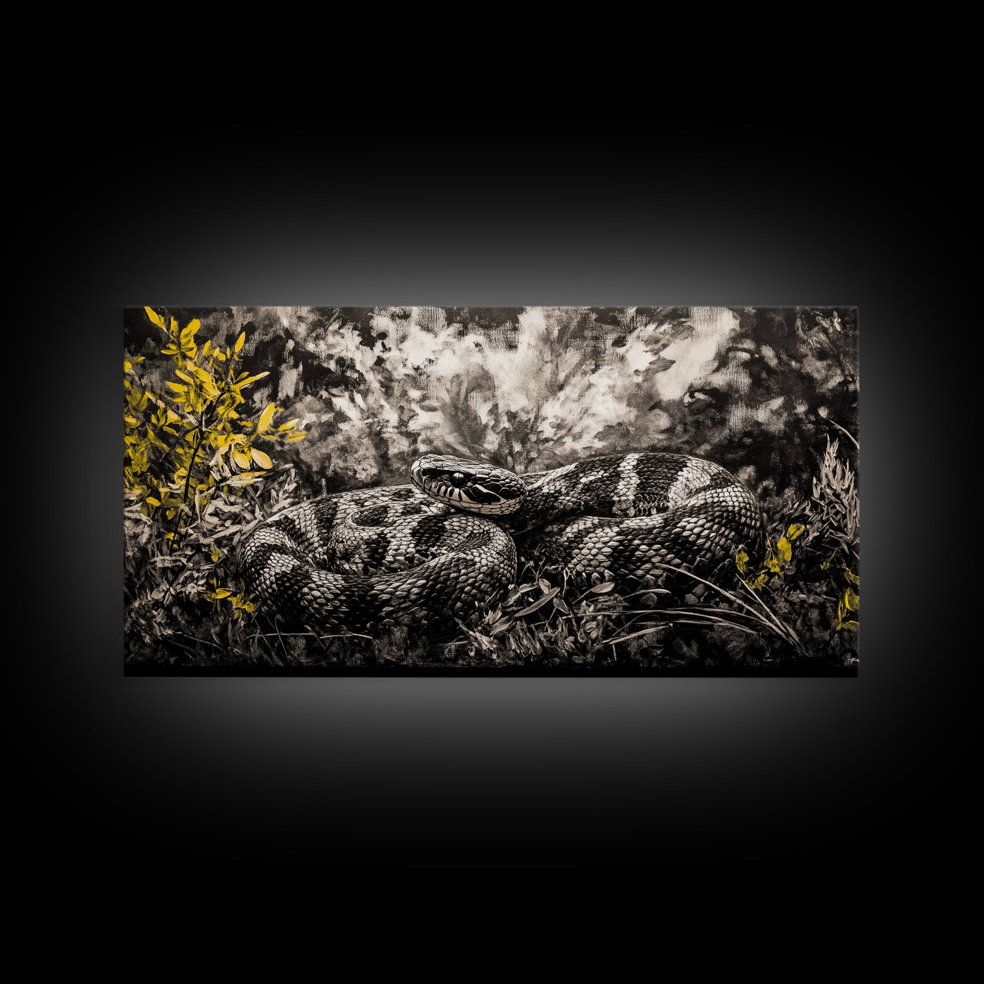 Coiled Snake, Wildlife Art, Nature Wall Art, Rustic Farmhouse Decor, Monochrome Art, Animal Painting, Bedroom Wall Art, Canvas Print