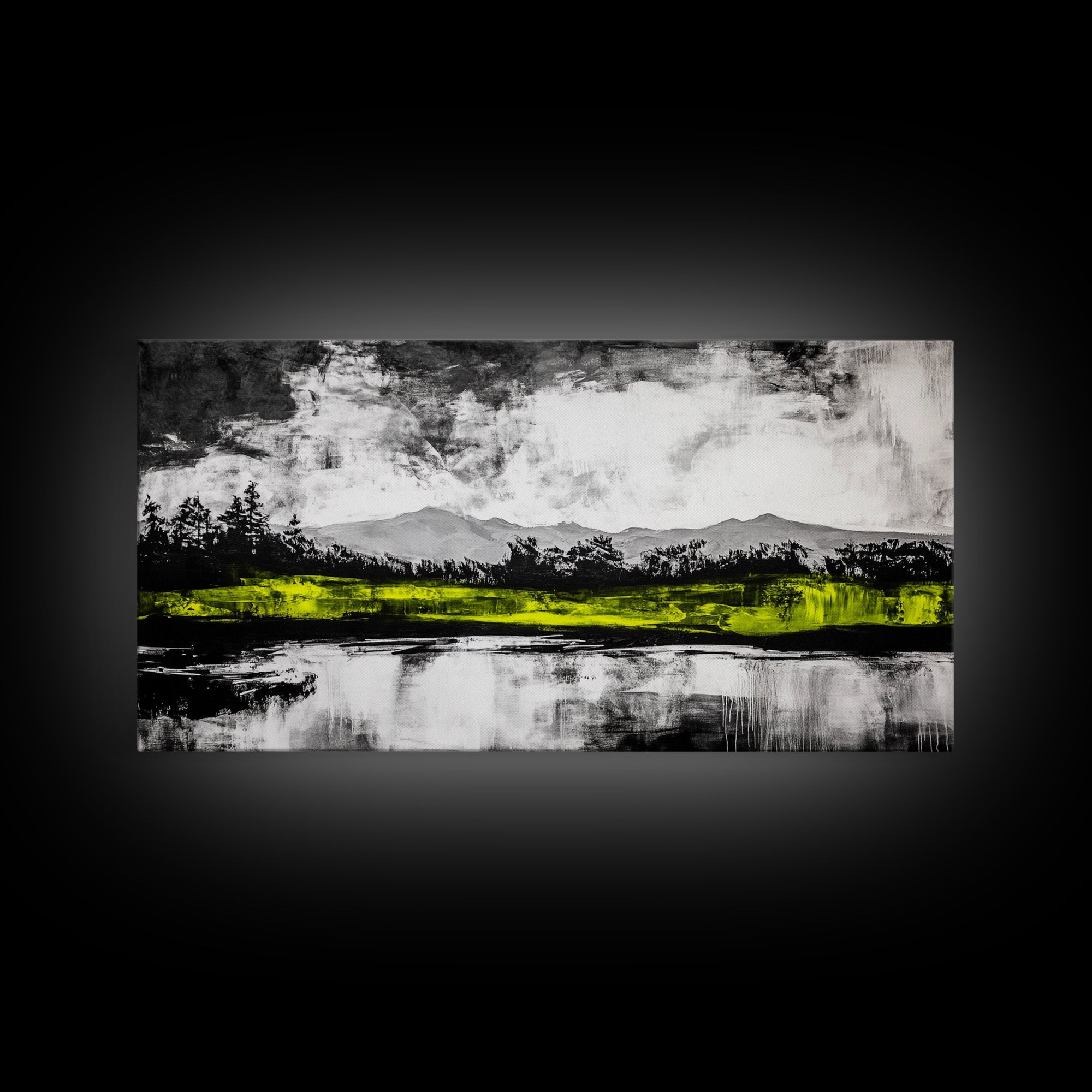 Mountain Reflection, Black and White Art, Minimalist Nature Print, Rustic Home Decor, Modern Landscape Painting, Canvas Print