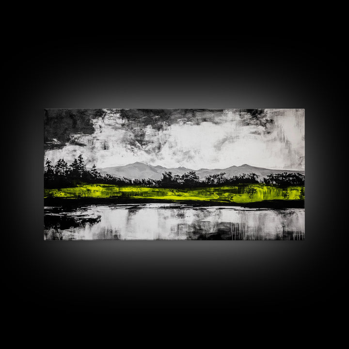 Mountain Reflection, Black and White Art, Minimalist Nature Print, Rustic Home Decor, Modern Landscape Painting, Canvas Print