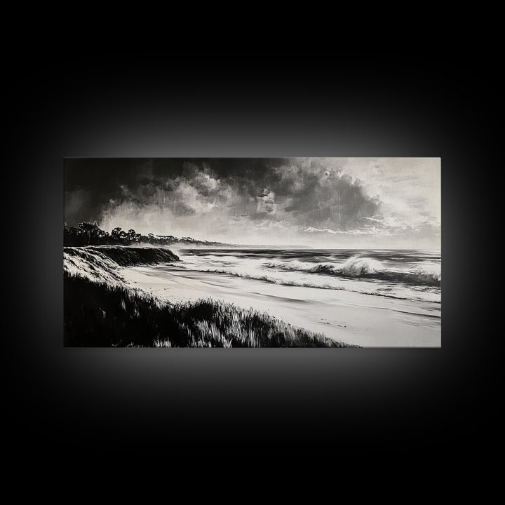 Stormy Ocean, Black and White Canvas Print, Coastal Wall Art, Dramatic Seascape Painting, Nautical Home Decor, Living Room Statement