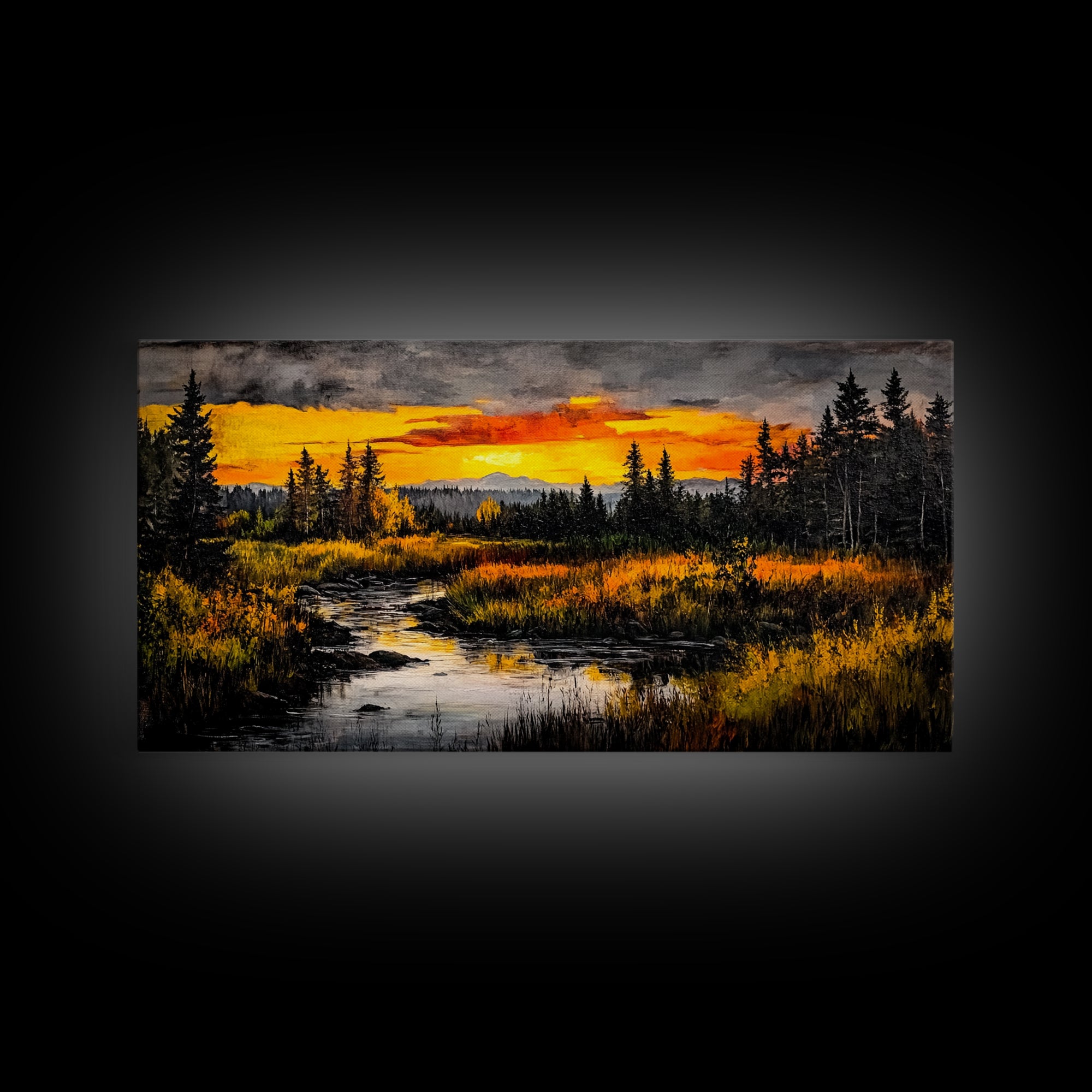 Autumn Sunset, River Landscape, Nature Art, Framed Canvas Print, Rustic Decor, Cabin Wall Art, Fall Wall Art, Living Room Art