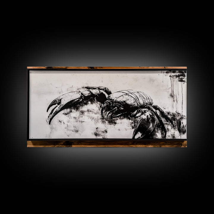 Crab Art, Black and White Coastal Decor, Nautical Wall Art, Beach House Aesthetic, Rustic Framed Canvas Print, Ocean Wildlife Art