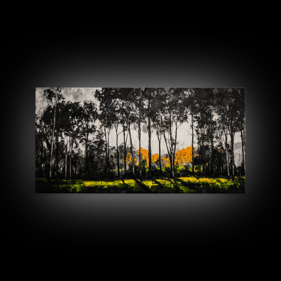 Autumn Trees, Woodland Scene, Black and White Forest, Framed Canvas Print, Nature Landscape Art, Fall Decor, Living Room Art, Rustic Art