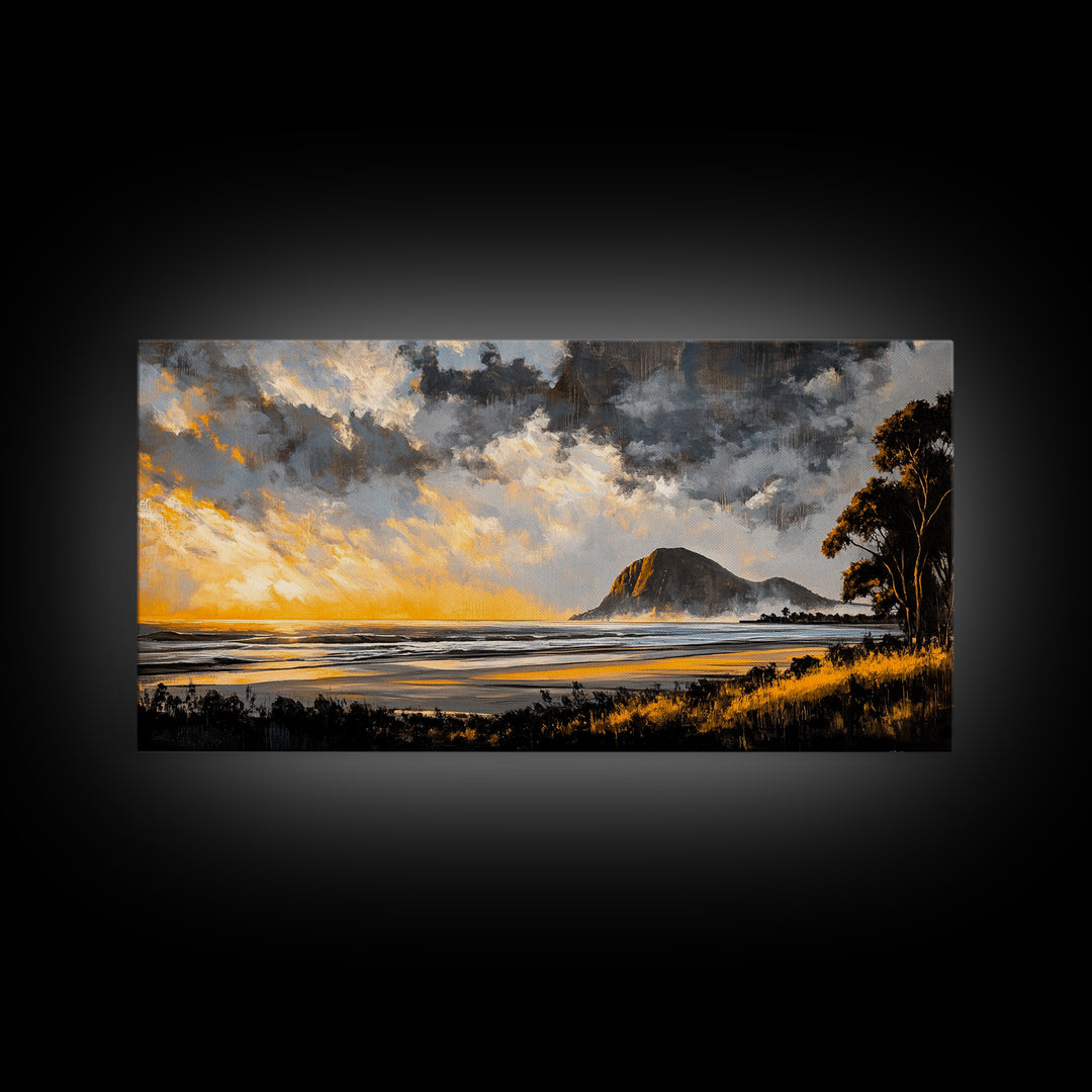 Sunset Beach, Golden Hour, Seaside Landscape, Canvas Print, Coastal Home Decor, Serene Ocean Art, Bedroom Wall Decor, Contemporary Art