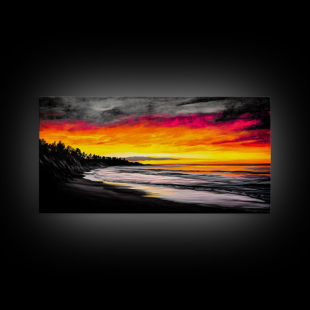 Beach Sunset, Coastal Art, Vibrant Seascape, Bold Canvas Print, Tropical Wall Art, Living Room Decor, Sunset Painting, Abstract Art
