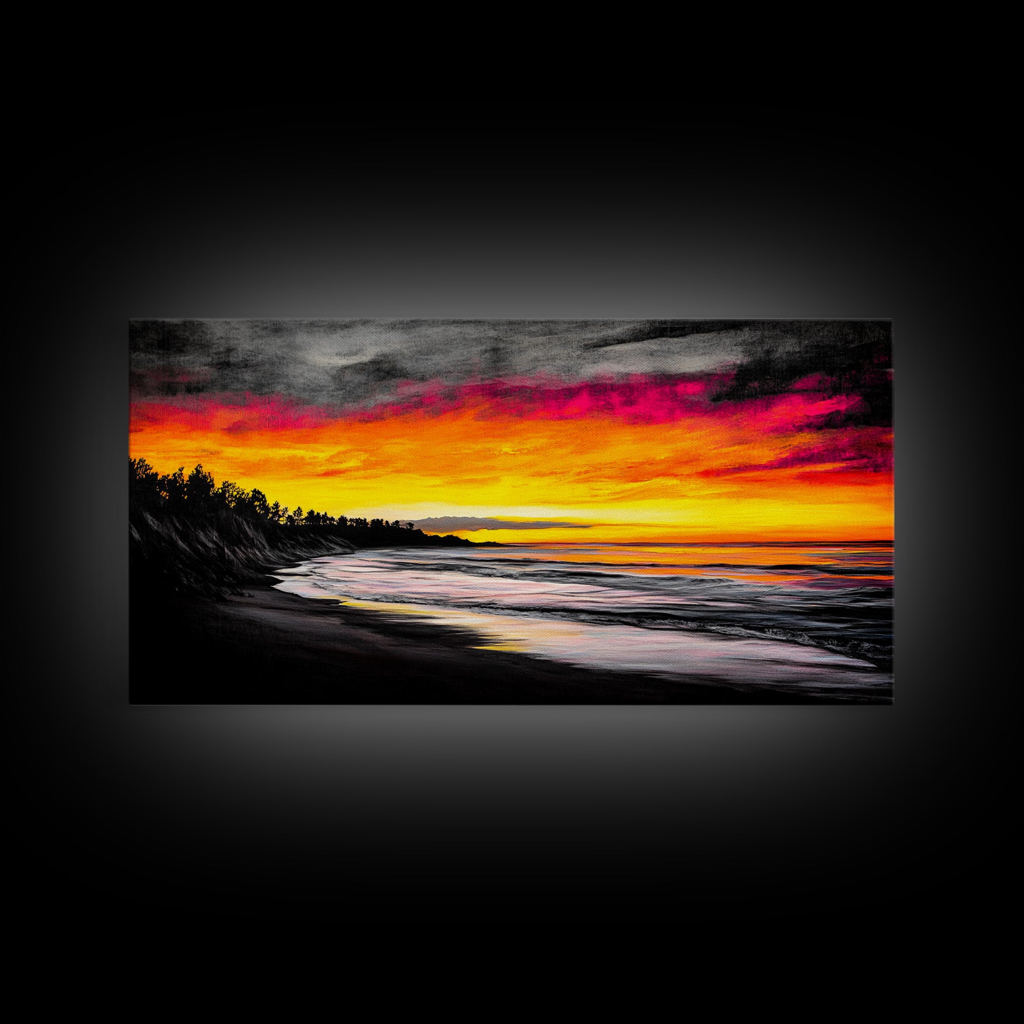 Beach Sunset, Coastal Art, Vibrant Seascape, Bold Canvas Print, Tropical Wall Art, Living Room Decor, Sunset Painting, Abstract Art