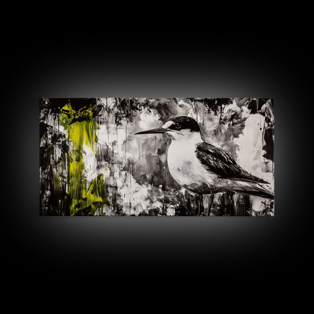 Black and White Bird, Modern Abstract, Minimalist Art, Canvas Print, Nature Wall Art, Office Wall Art, Boho Aesthetic Decor