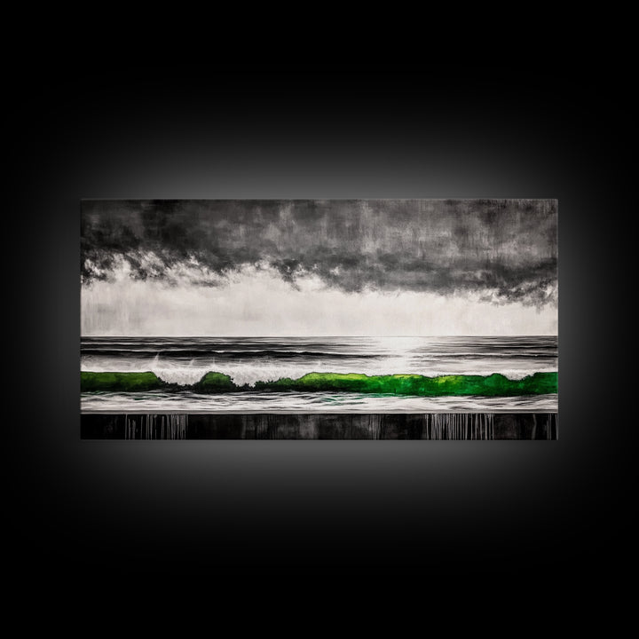 Green Wave, Stormy Ocean, Surreal Seascape, Canvas Print, Nautical Wall Art, Bathroom Wall Art, Contemporary Art Decor