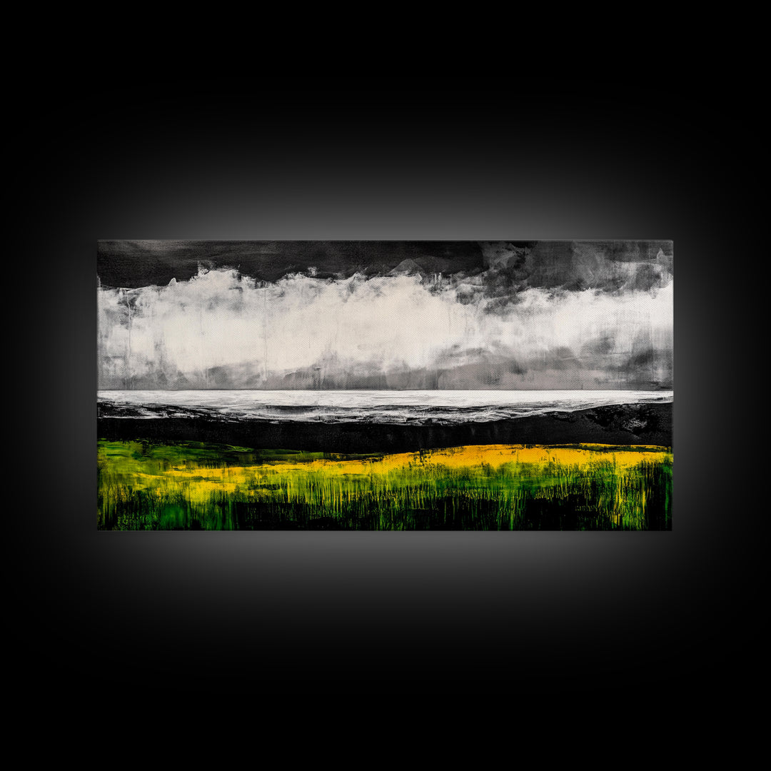 Abstract Coastal Art, Ocean Horizon, Dramatic Sky, Framed Canvas Print, Large Wall Art, Modern Living Room Decor, Beach House Art