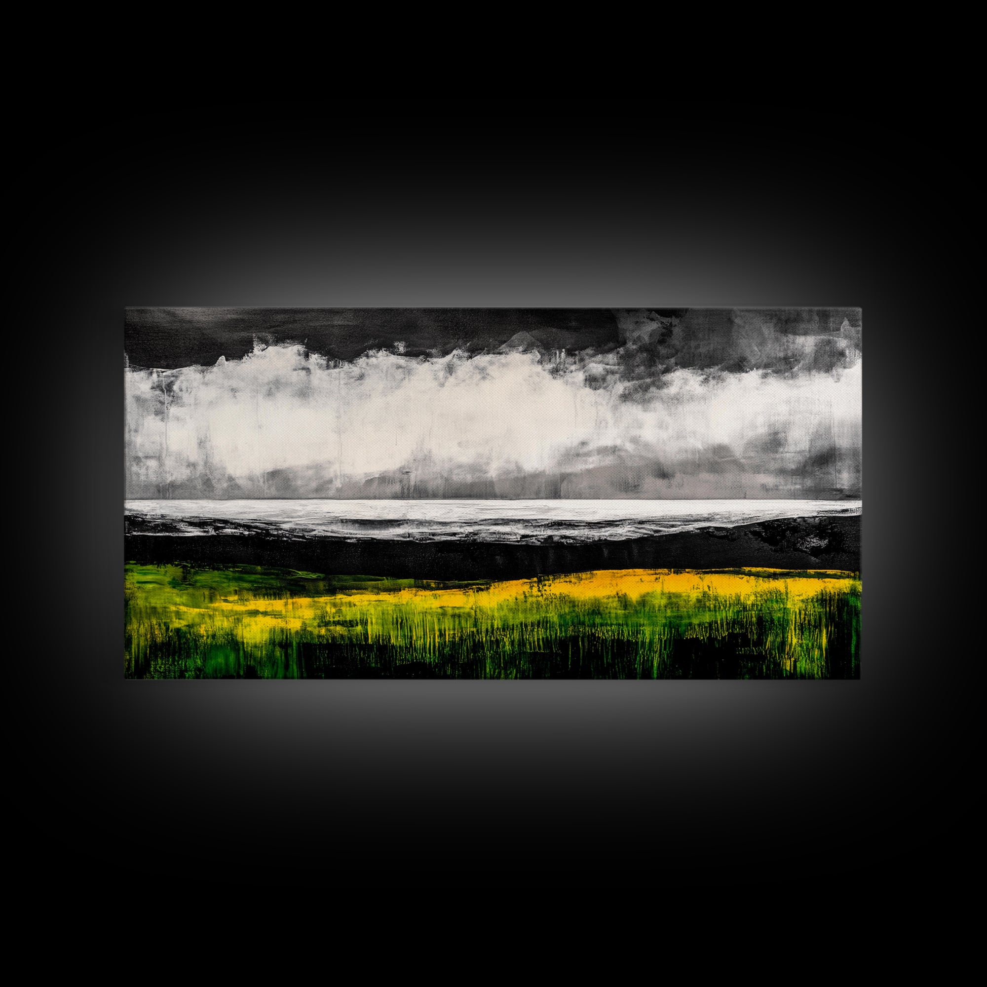 Abstract Coastal Art, Ocean Horizon, Dramatic Sky, Framed Canvas Print, Large Wall Art, Modern Living Room Decor, Beach House Art