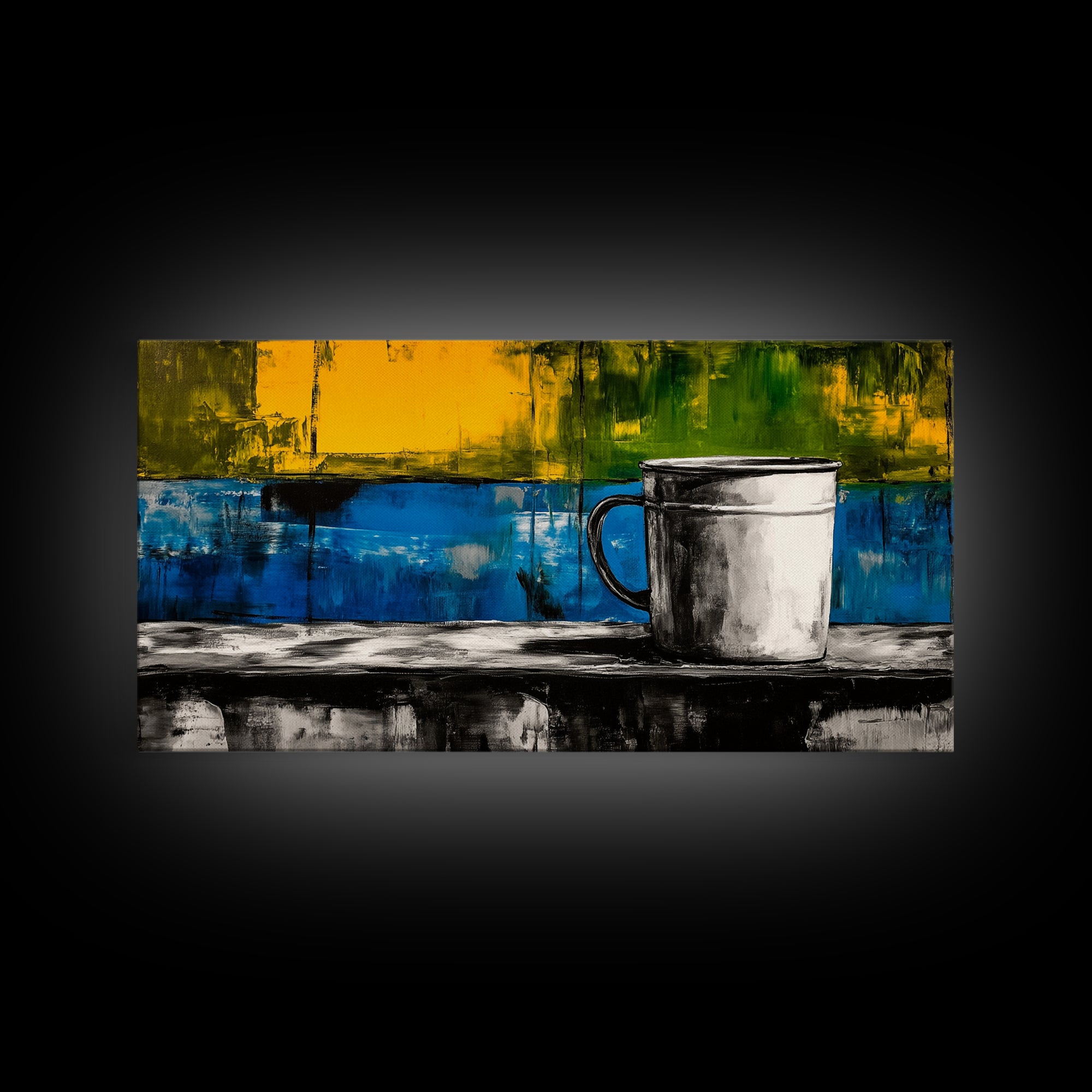 Abstract Mug Art, Colorful Kitchen Decor, Coffee Lover Gift, Modern Wall Art, Framed Canvas Print, Vibrant Home Accent