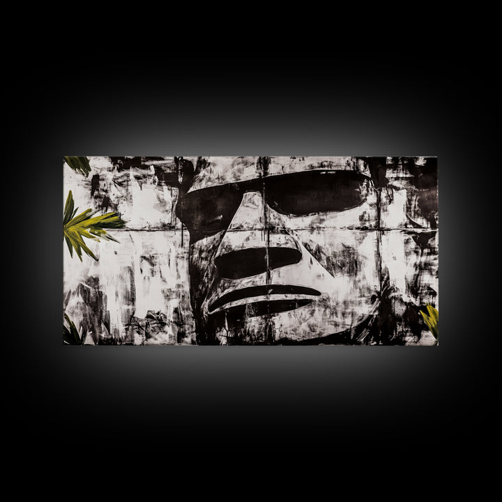 Monochrome Face Art, Edgy Black White Painting, Street Art Print, Urban Loft Decor, Framed Canvas Print, Unique Statement Piece
