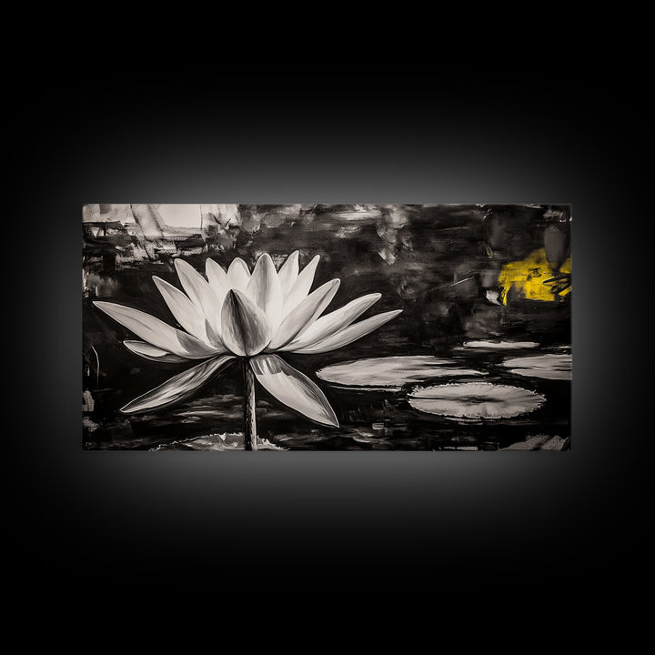 Lotus Flower, Black and White Botanical Art, Zen Wall Decor, Nature Painting, Minimalist Canvas Print, Bedroom Meditation Art
