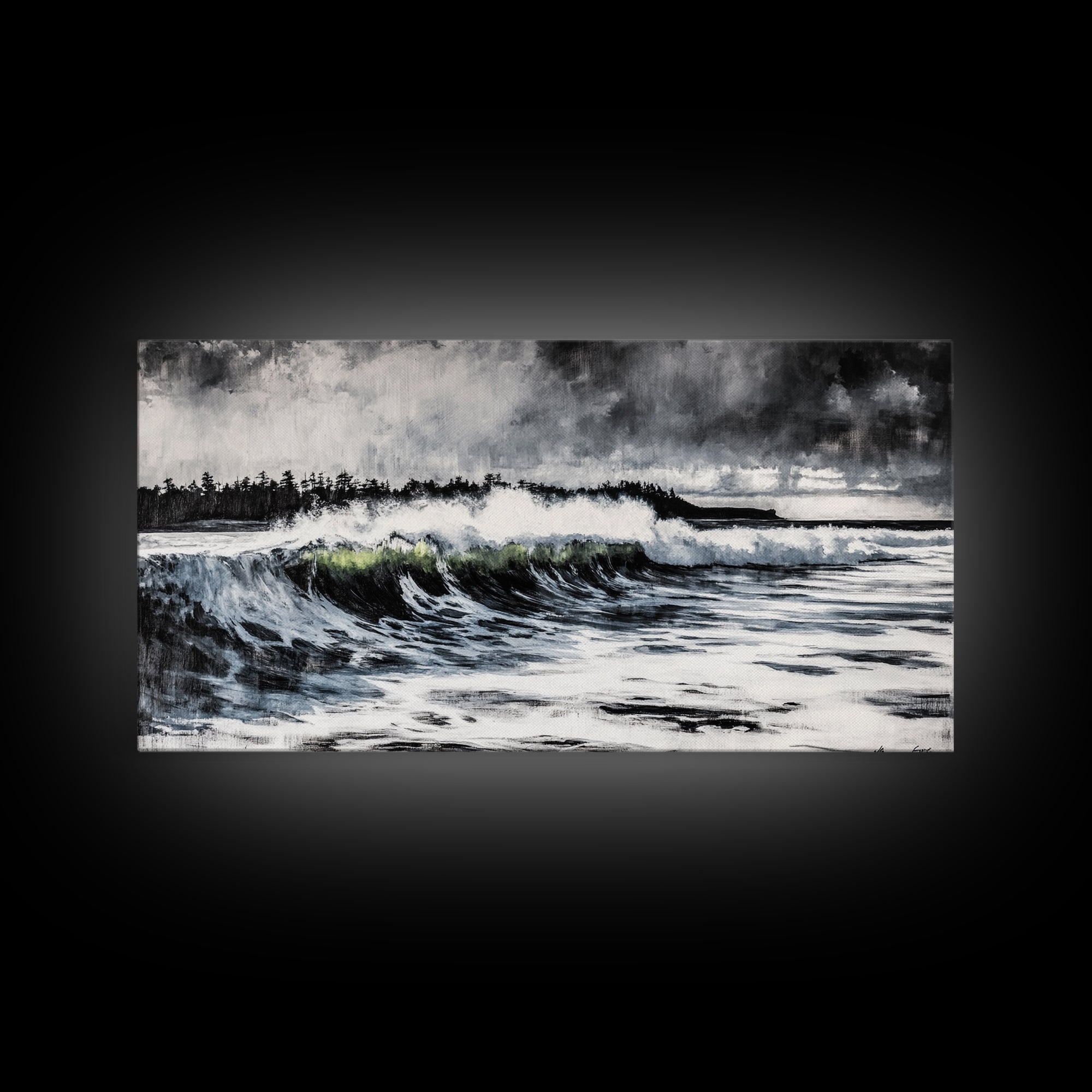 Ocean Wave, Coastal Art, Large Wall Art, Black and White Painting, Abstract Seascape, Living Room Decor, Framed Canvas Print, Beach House