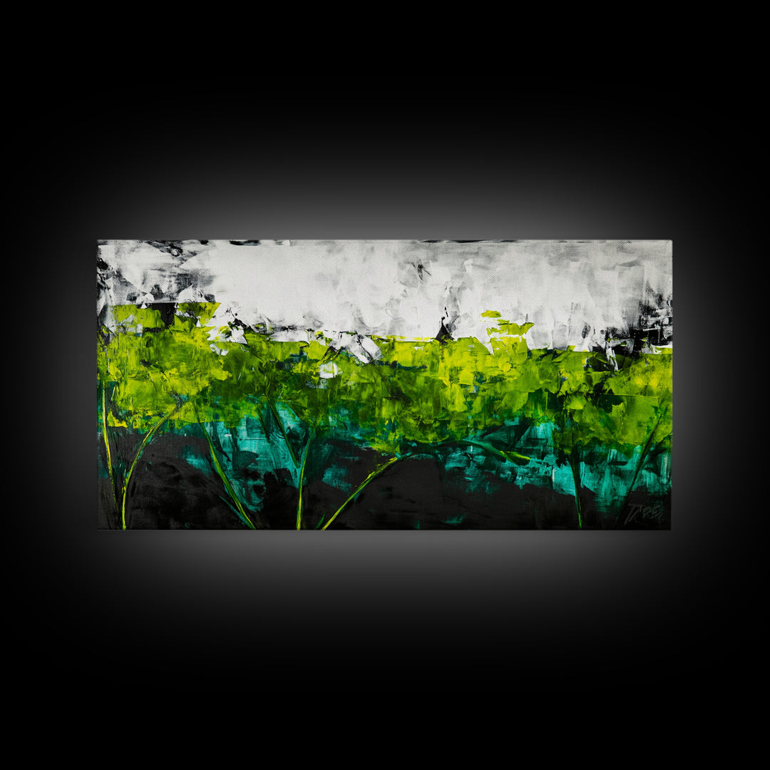 Abstract Landscape, Green Field, Modern Nature Art, Contemporary Painting, Office Decor, Kitchen Wall Art, Canvas Print, Textured Art