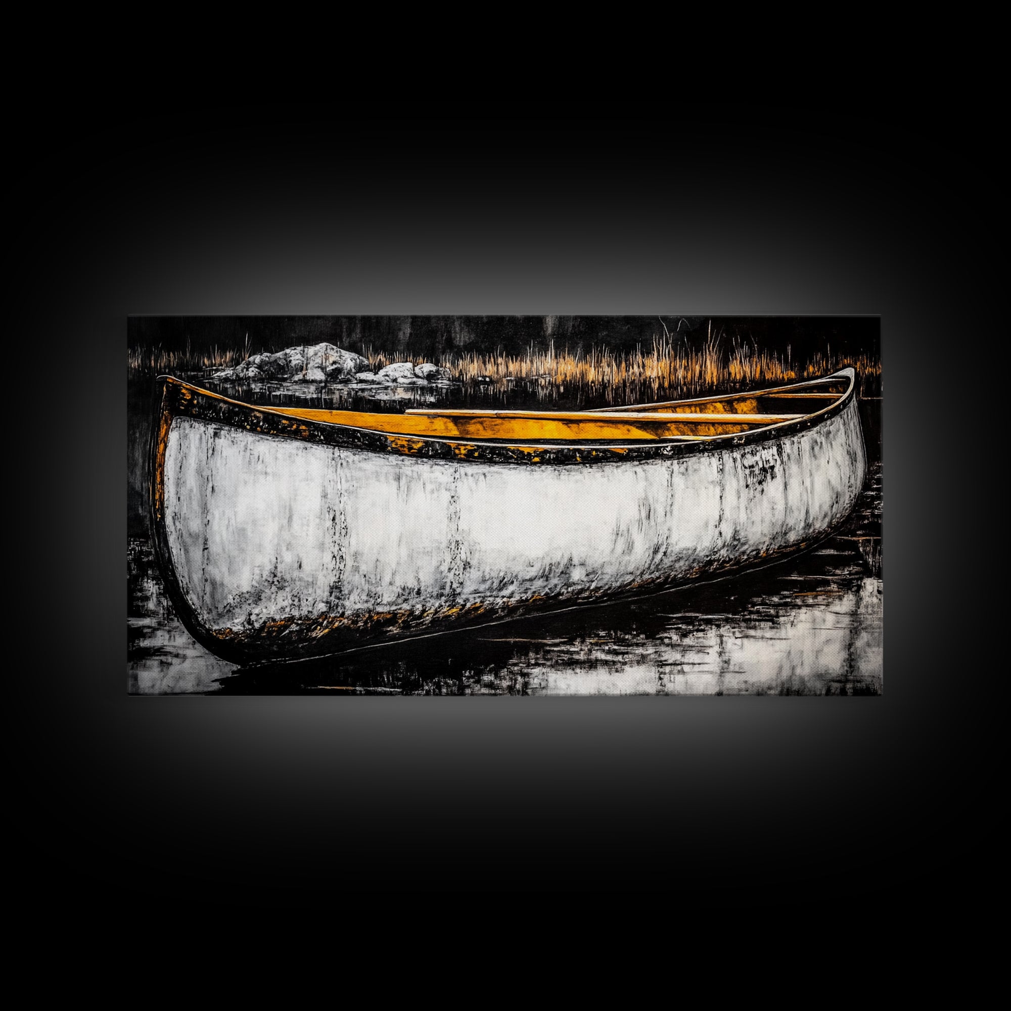 Canoe, Rustic Art, Lake House Decor, Boat Canvas Print, Outdoors Wall Art, Cabin Home Decor, Wilderness Artwork, Framed Canvas Print