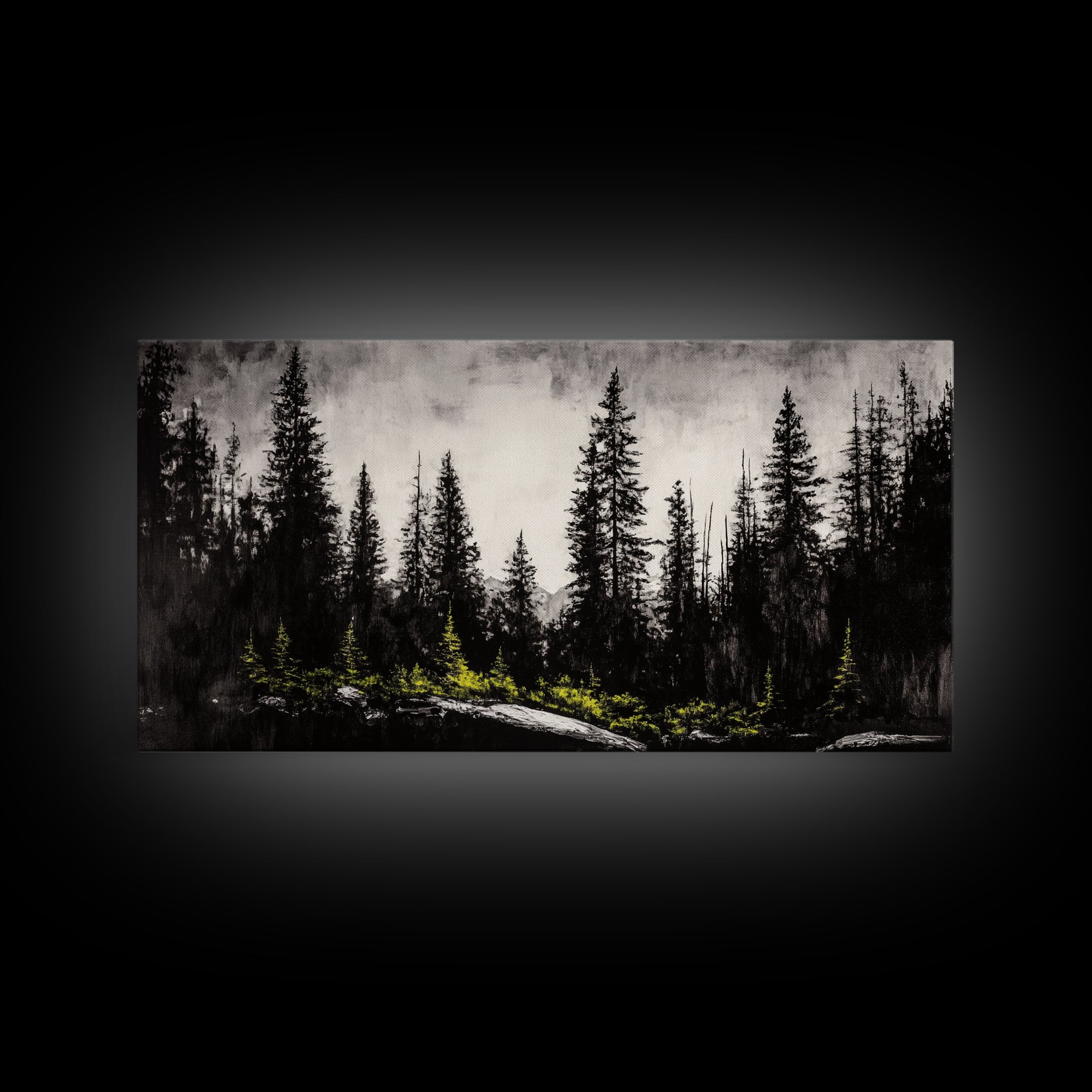 Black Forest, Dark Landscape, Modern Wall Art, Minimalist Nature, Moody Trees, Framed Canvas Print, Living Room Decor, Rustic Cabin Art