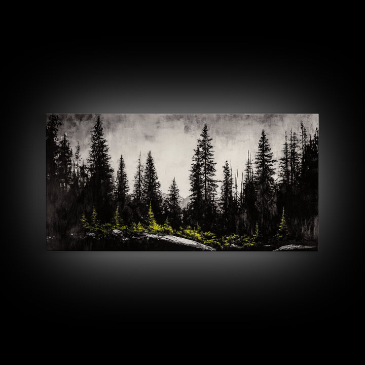 Black Forest, Dark Landscape, Modern Wall Art, Minimalist Nature, Moody Trees, Framed Canvas Print, Living Room Decor, Rustic Cabin Art