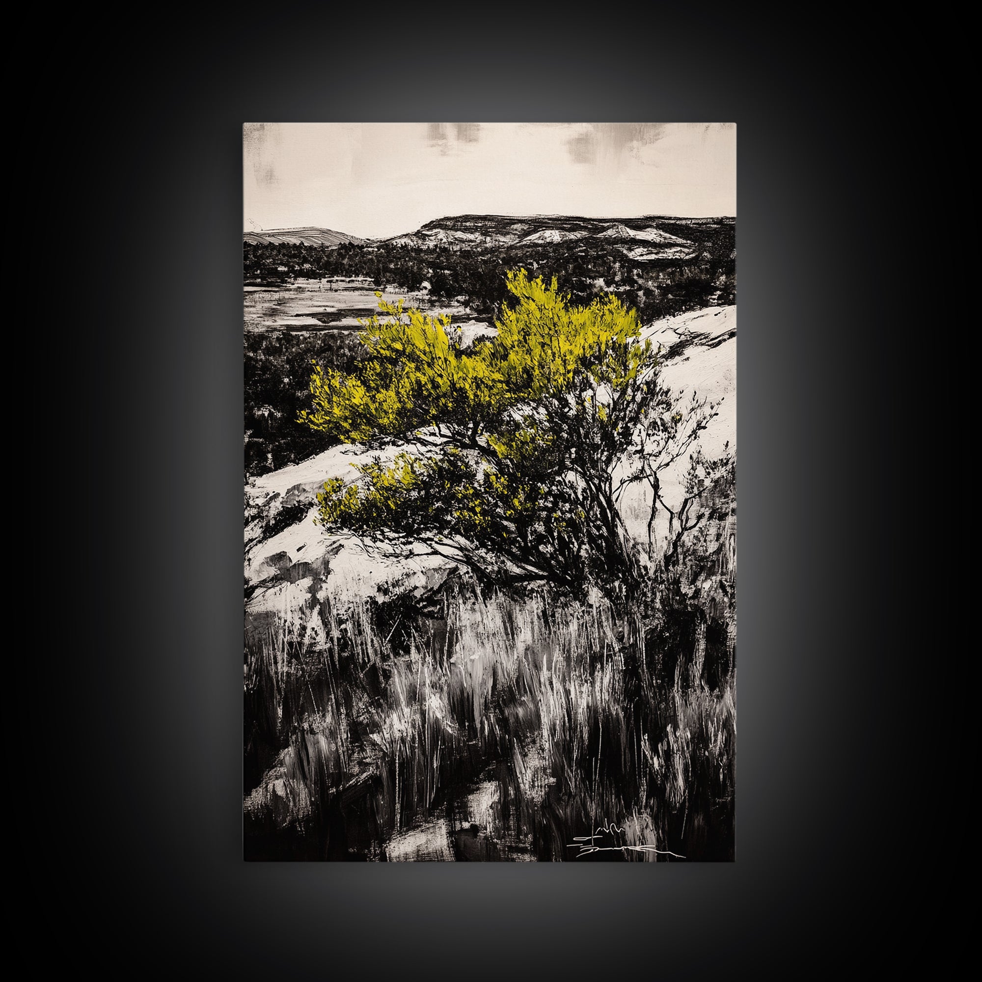 Desert Landscape Art, Minimalist Nature Print, Monochrome Decor, Rustic Mountain Scene, Living Room Wall Art, Framed Canvas Print