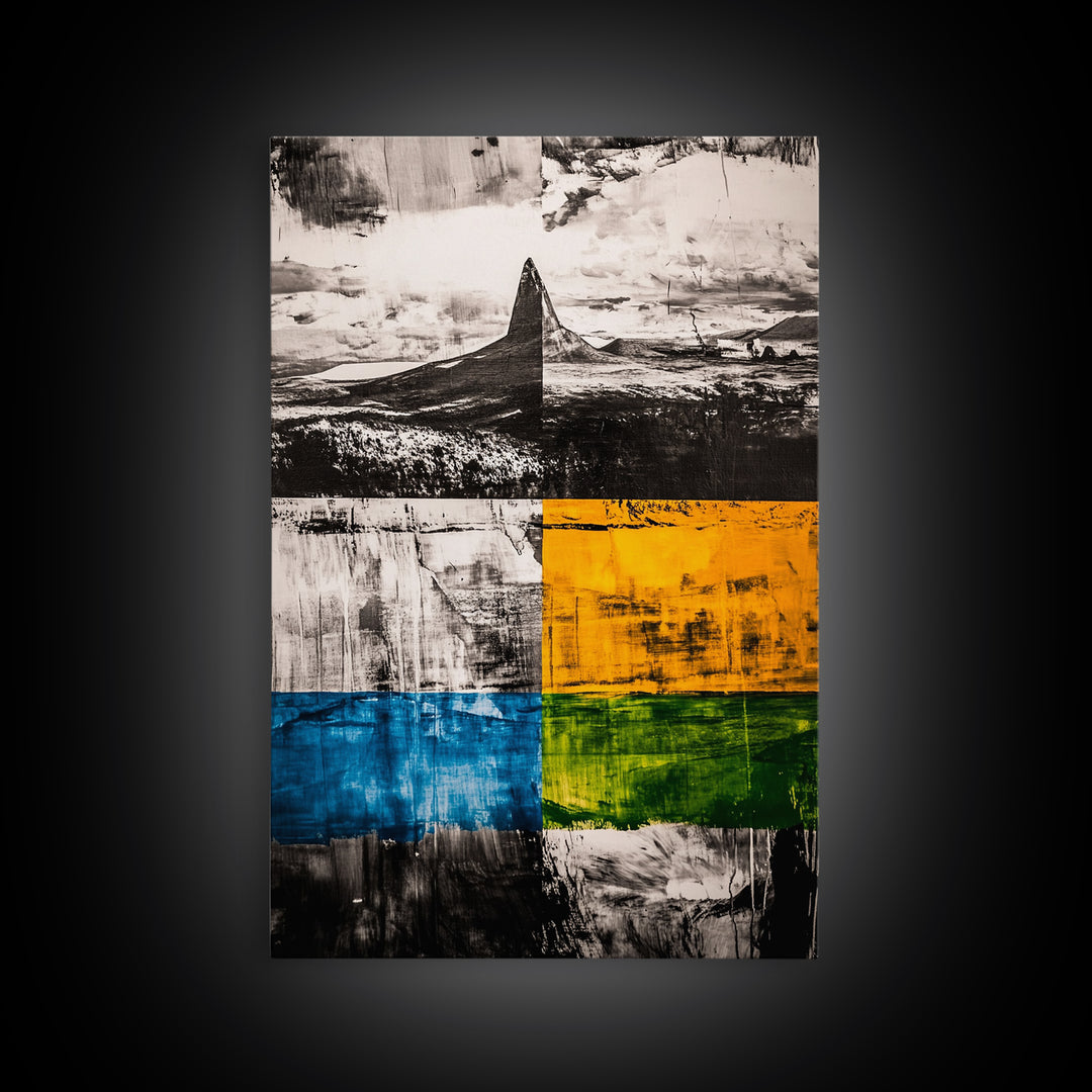 Abstract Mountain, Black and White, Geometric Art, Framed Canvas Print, Modern Wall Decor, Office Art, Minimalist Landscape, Unique Design