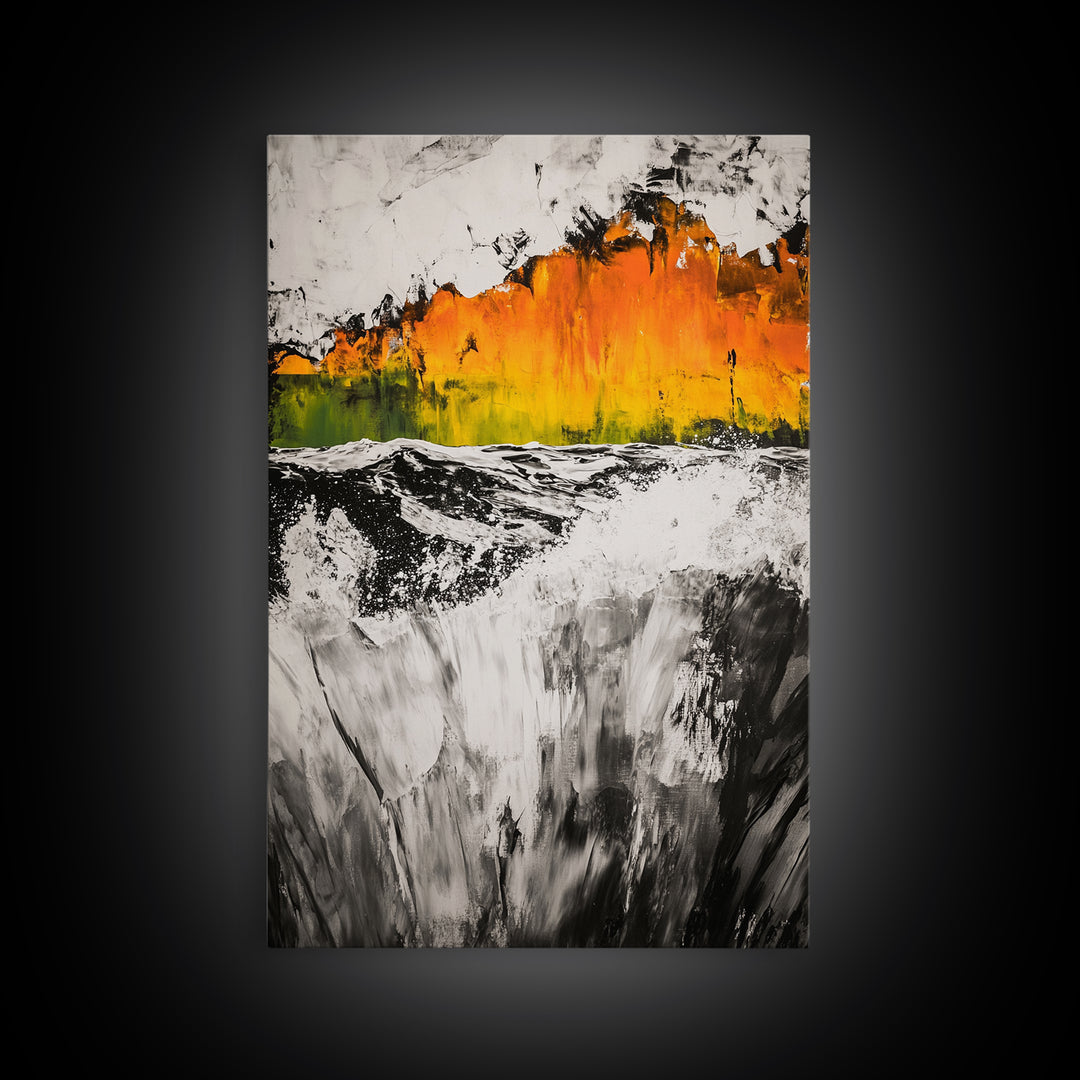 Abstract Ocean Waves, Coastal Wall Art, Modern Seascape Painting, Nautical Home Decor, Living Room Print, Framed Canvas Print