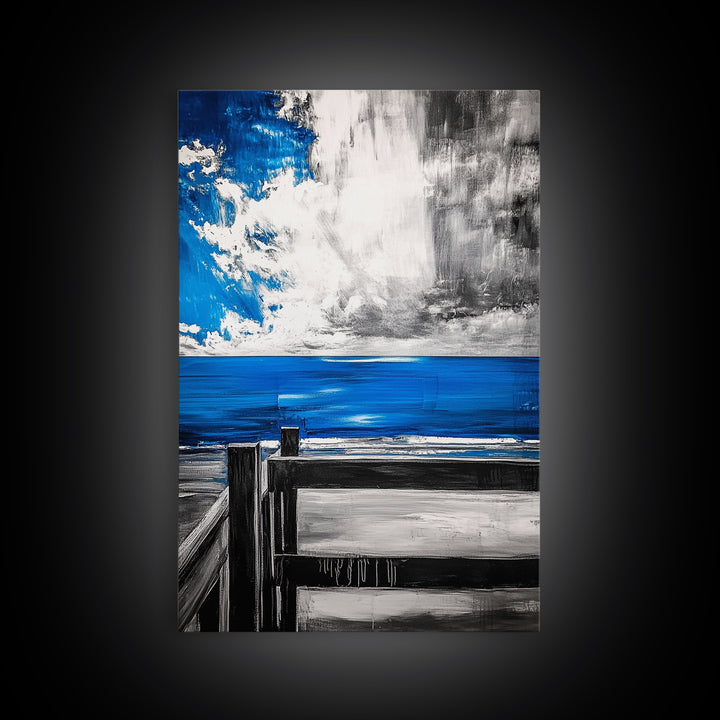 Ocean View, Coastal Art, Blue Sky, Beach Decor, Framed Canvas Print, Nautical Wall Art, Living Room Art, Modern Art, Beach House Wall Art