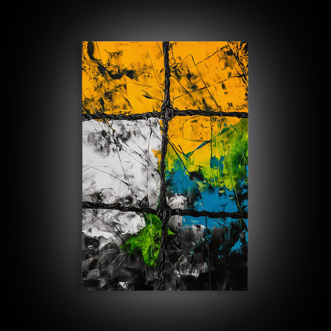 Abstract Window, Textured Painting, Industrial Style, Framed Canvas Print, Living Room Wall Art, Geometric Decor, Contemporary Home Accent