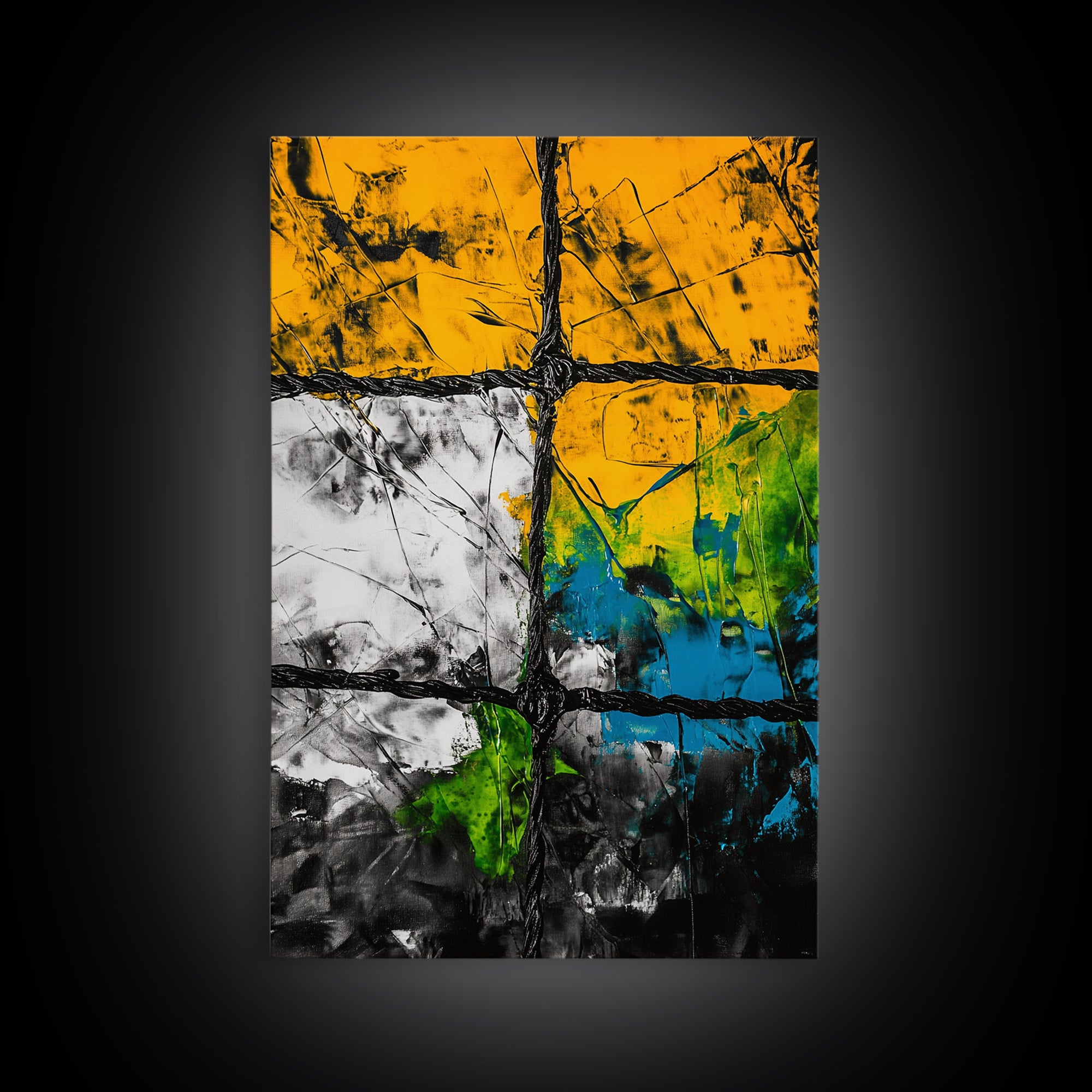 Abstract Window, Textured Painting, Industrial Style, Framed Canvas Print, Living Room Wall Art, Geometric Decor, Contemporary Home Accent