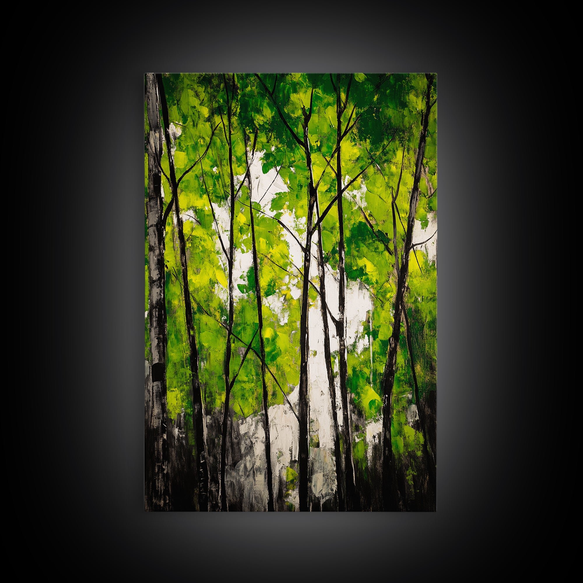 Birch Trees, Green Forest Art, Nature Landscape, Abstract Painting, Contemporary Wall Decor, Earthy Home Art, Framed Canvas Print