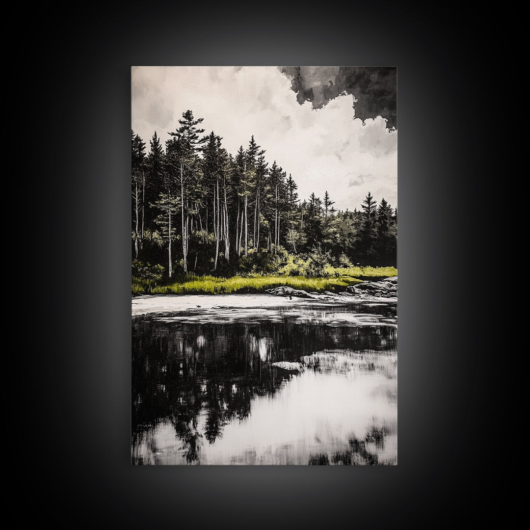 Coastal Serenity, Black and White Wall Art, Ocean Waves, Minimalist Landscape, Nautical Home Decor, Modern Art, Framed Canvas Print