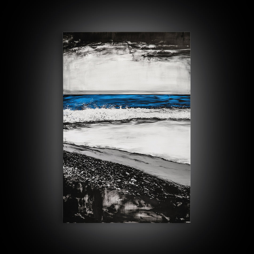 Coastal Shore, Beach Wall Art, Minimalist Seascape, Ocean Waves, Black and White Art, Nautical Decor, Relaxing Home Art, Canvas Print