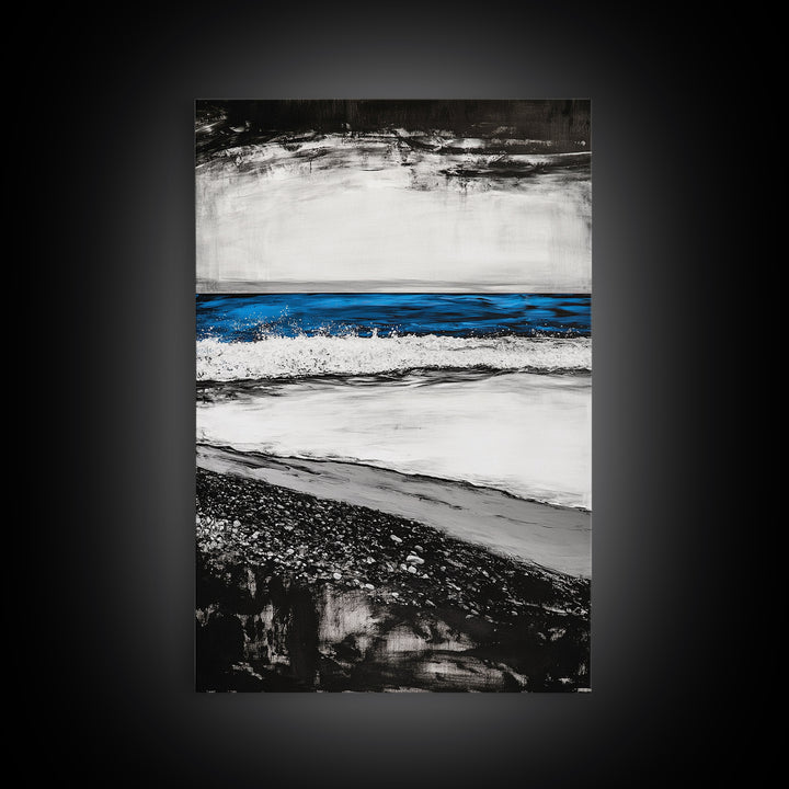 Coastal Shore, Beach Wall Art, Minimalist Seascape, Ocean Waves, Black and White Art, Nautical Decor, Relaxing Home Art, Canvas Print