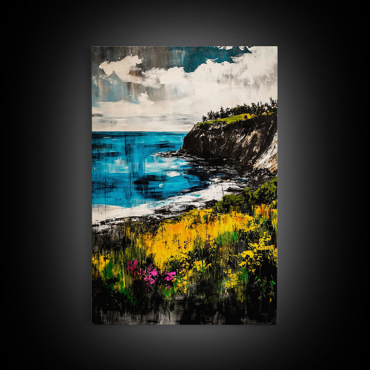 Cliffside View, Ocean Landscape, Coastal Wall Art, Nature Inspired, Scenic Seascape, Tranquil Home Decor, Blue Tones, Canvas Print