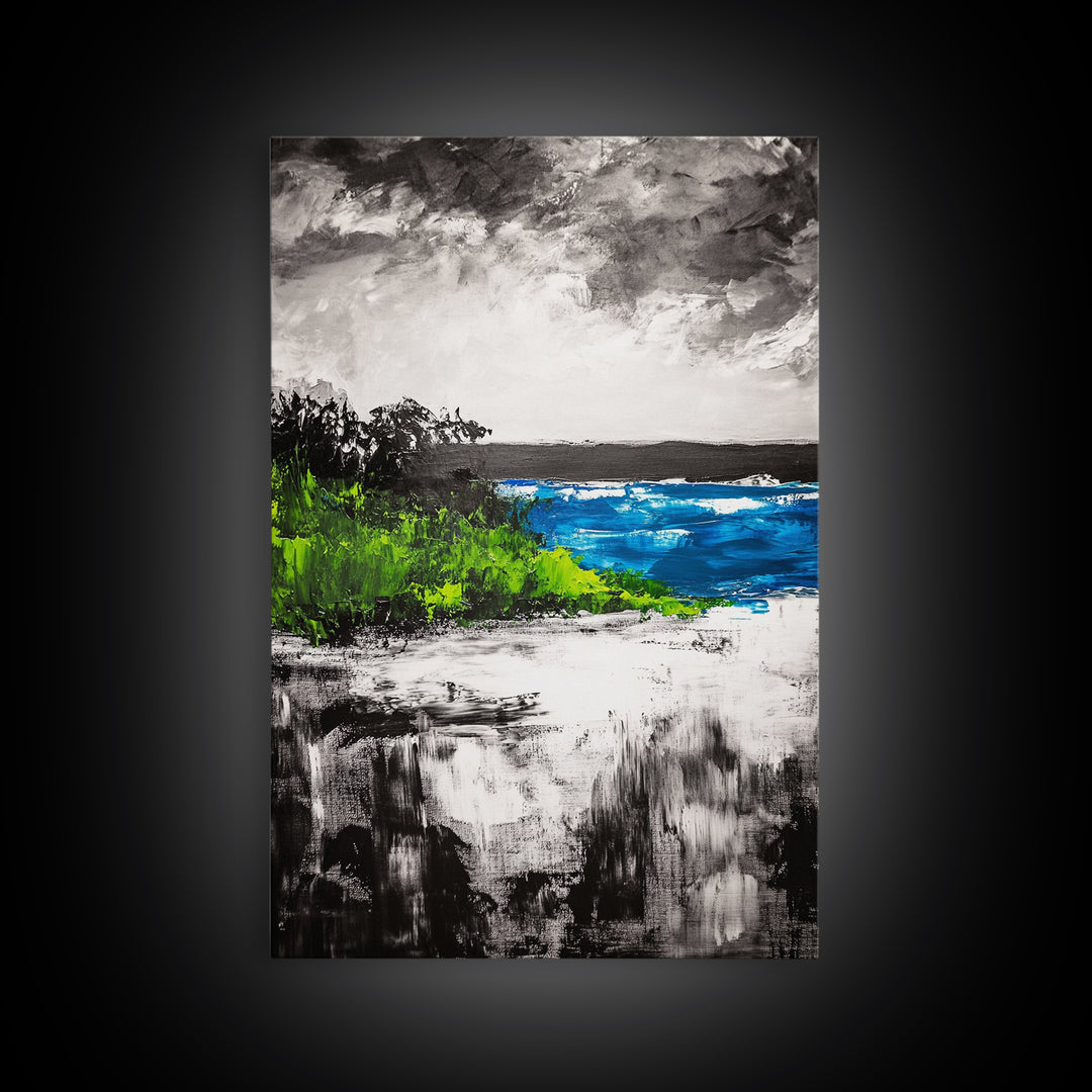 Abstract Seascape, Blue Ocean, Coastal Art, Modern Decor, Framed Canvas Print, Beach House Wall Art, Minimalist Art, Living Room Wall Art