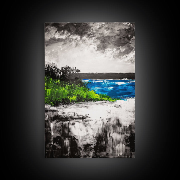 Abstract Seascape, Blue Ocean, Coastal Art, Modern Decor, Framed Canvas Print, Beach House Wall Art, Minimalist Art, Living Room Wall Art