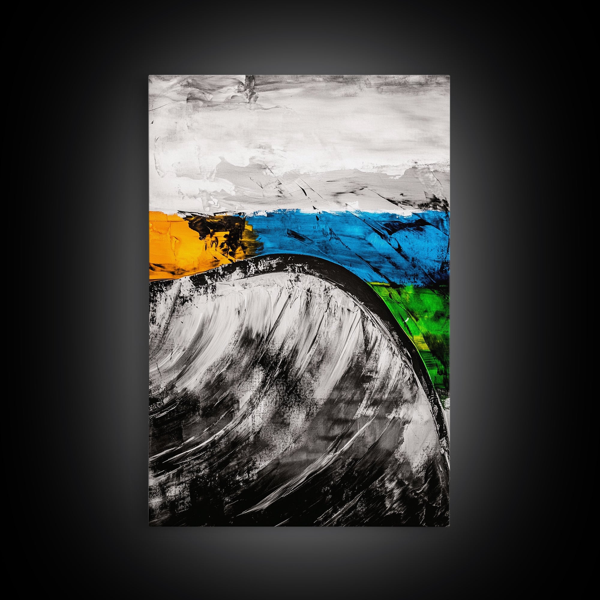 Rolling Waves, Abstract Ocean, Coastal Expression, Textured Seascape, Framed Canvas Print, Modern Beach House Decor, Bathroom Wall Art