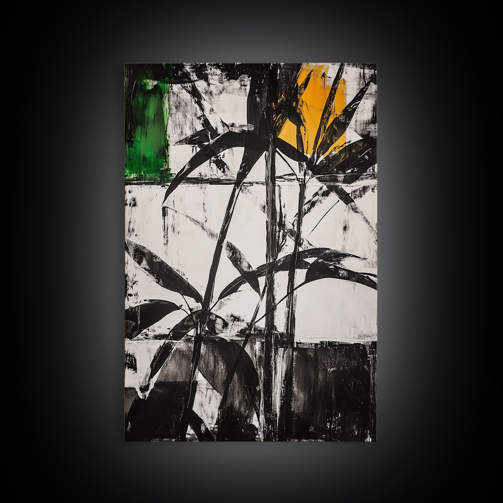 Abstract Leaves, Black and White Art, Botanical Wall Art, Nature Painting, Modern Home Decor, Minimalist Style, Canvas Print