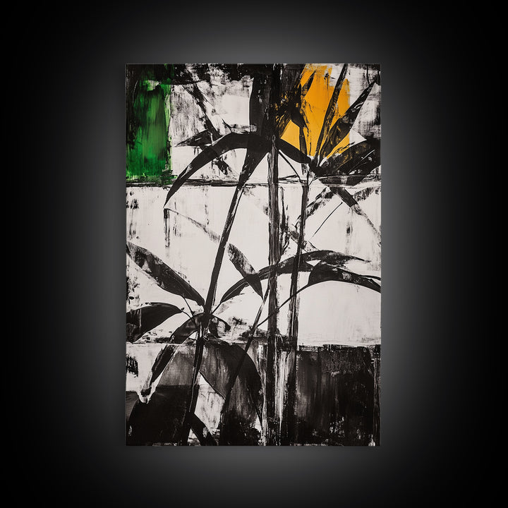 Abstract Leaves, Black and White Art, Botanical Wall Art, Nature Painting, Modern Home Decor, Minimalist Style, Canvas Print