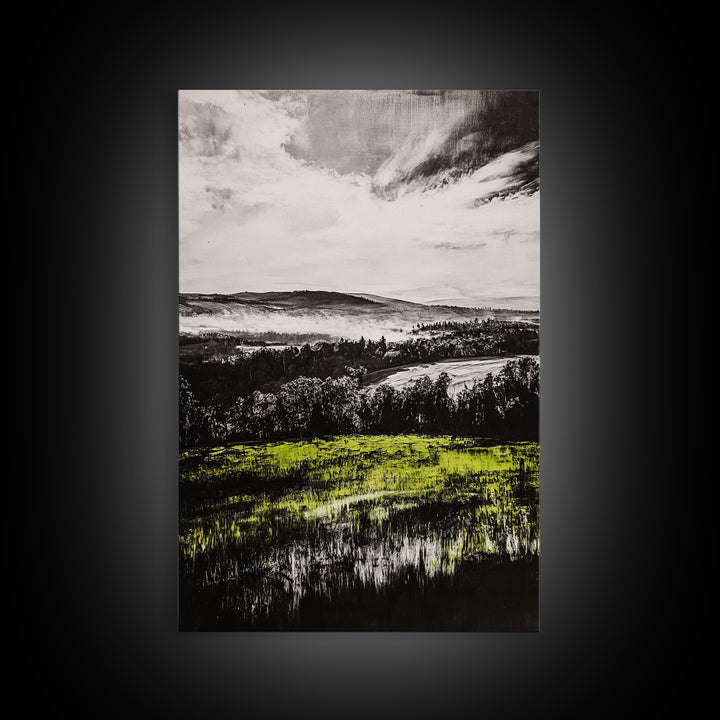 Rolling Hills, Nature Landscape, Canvas Print, Black White Green Art, Farmhouse Decor, Rustic Wall Art, Bedroom Decor, Fall Home Art