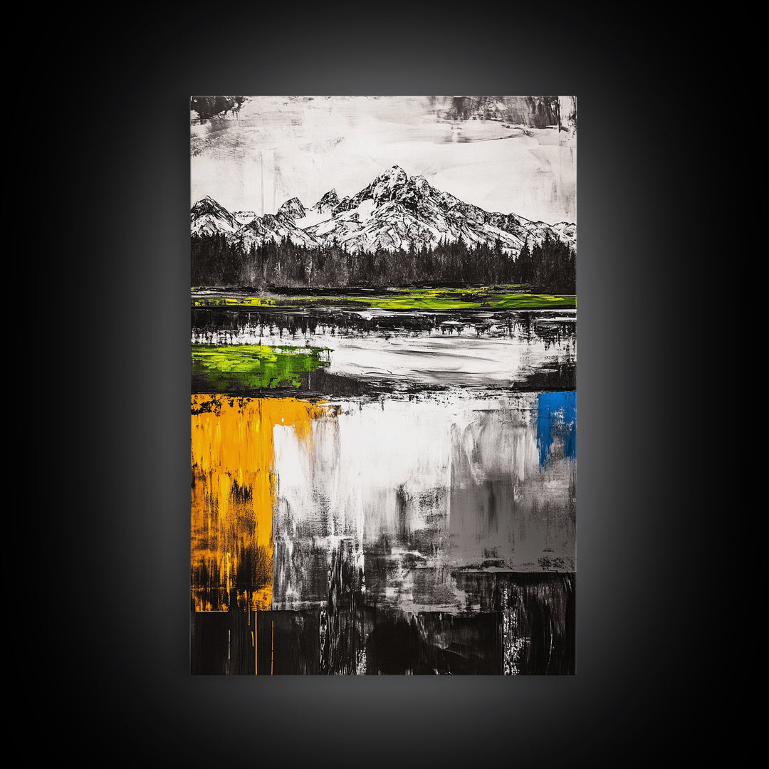 Abstract Landscape, Mountain Scene, Framed Canvas Print, Green Nature Art, Modern Decor, Minimalist Art, Living Room Wall Decor