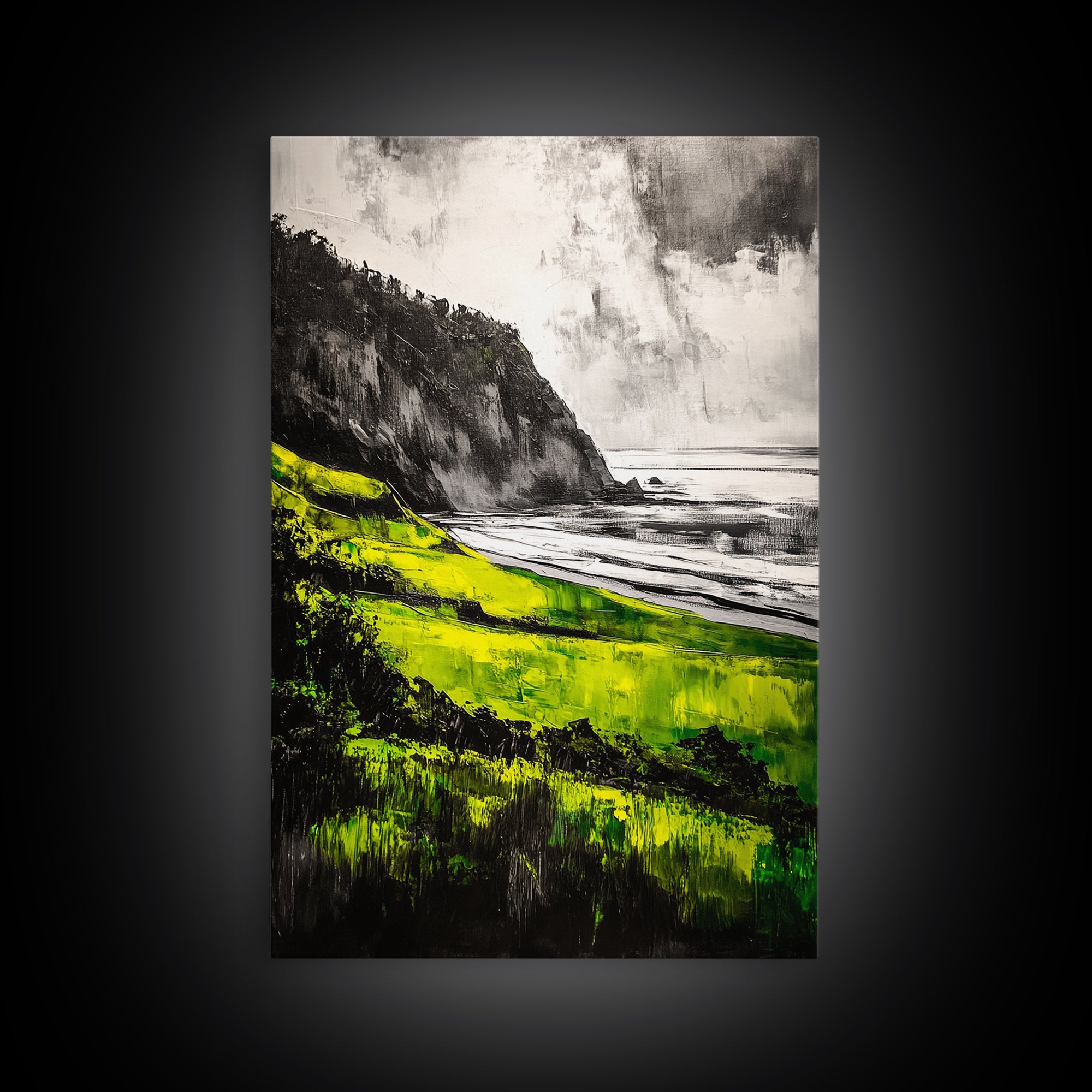 Coastal Cliffs, Vibrant Green, Canvas Print, Beach Wall Art, Nature Photography, Scenic View, Ocean Decor, Living Room Wall Art