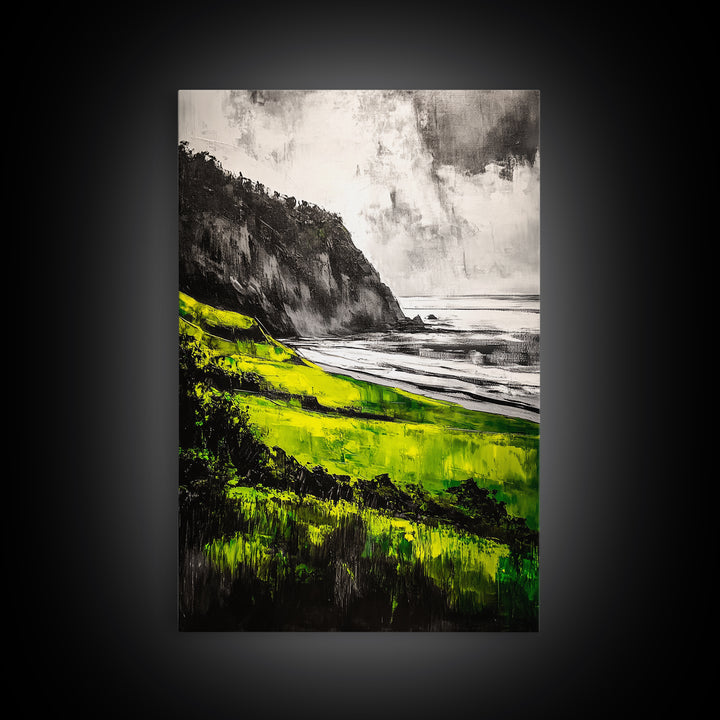 Coastal Cliffs, Vibrant Green, Canvas Print, Beach Wall Art, Nature Photography, Scenic View, Ocean Decor, Living Room Wall Art
