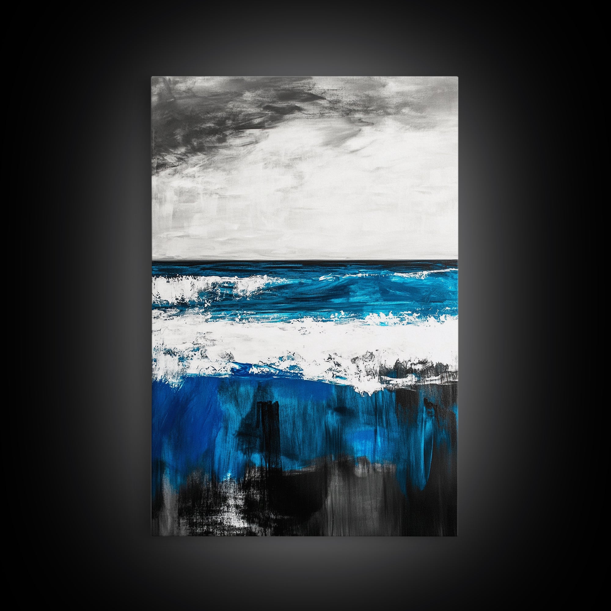 Blue Ocean, Coastal Landscape, Modern Art, Framed Canvas Print, Beach House Decor, Contemporary Seascape, Living Room Wall Art