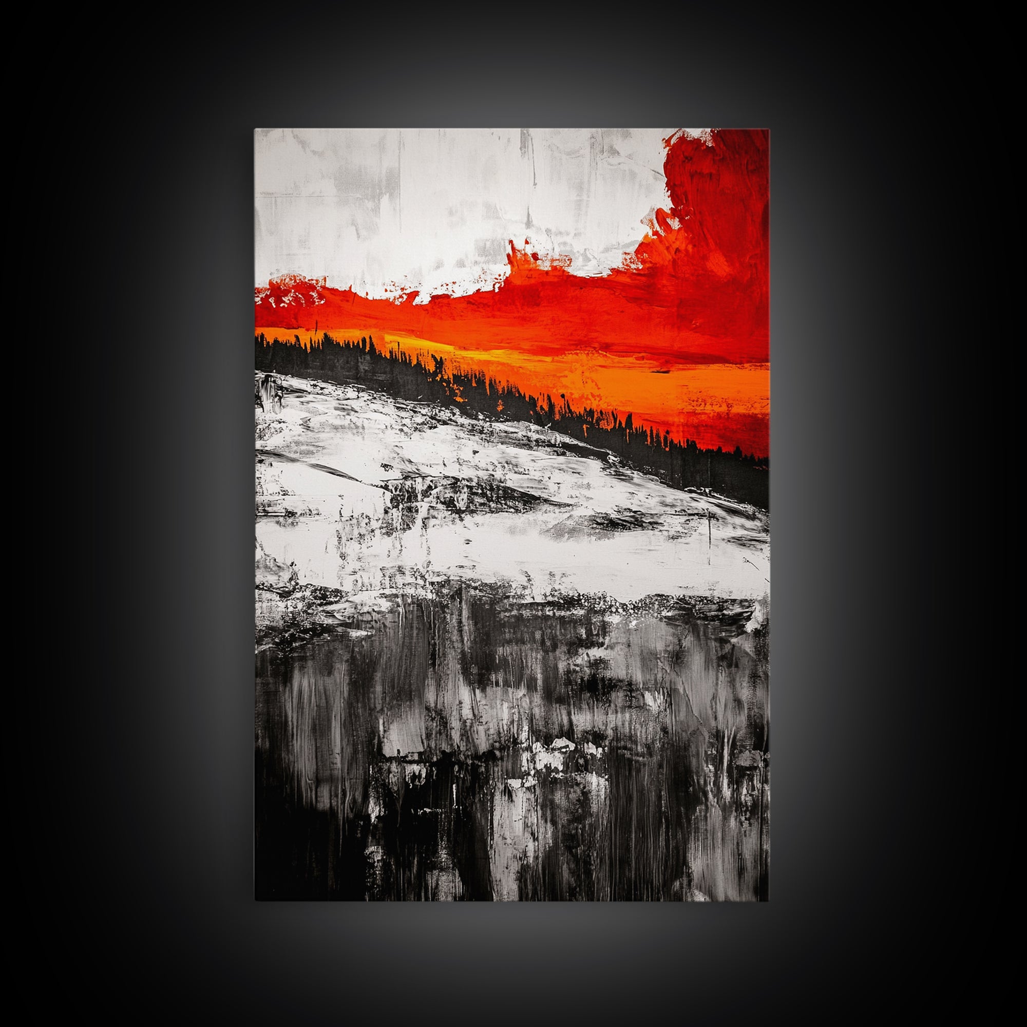 Sunset Horizon, Abstract Landscape, Fall Home Decor, Living Room Wall Art, Modern Wall Print, Nature Inspired, Framed Canvas Print
